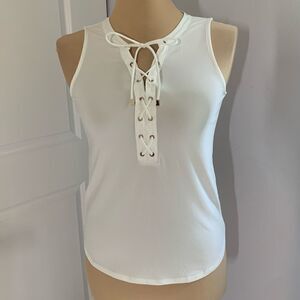 White House Black Market White Sleeveless Lace Up Blouse